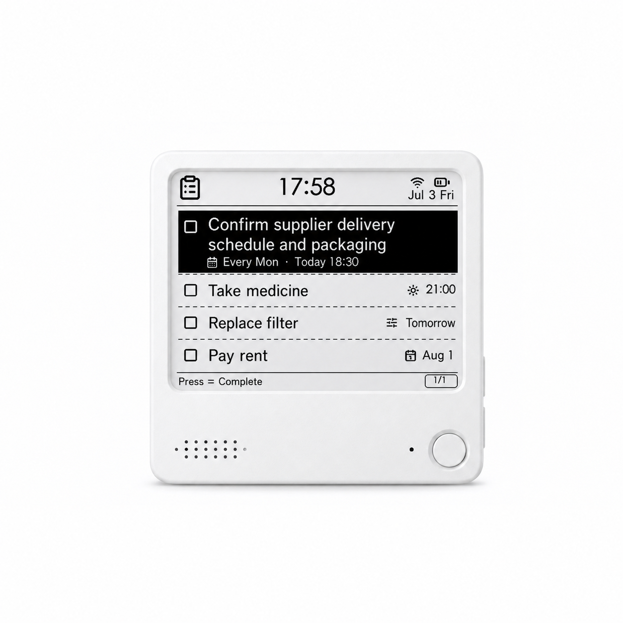 White ZECTRIX NOTE4 AI e-paper note display showing a task list