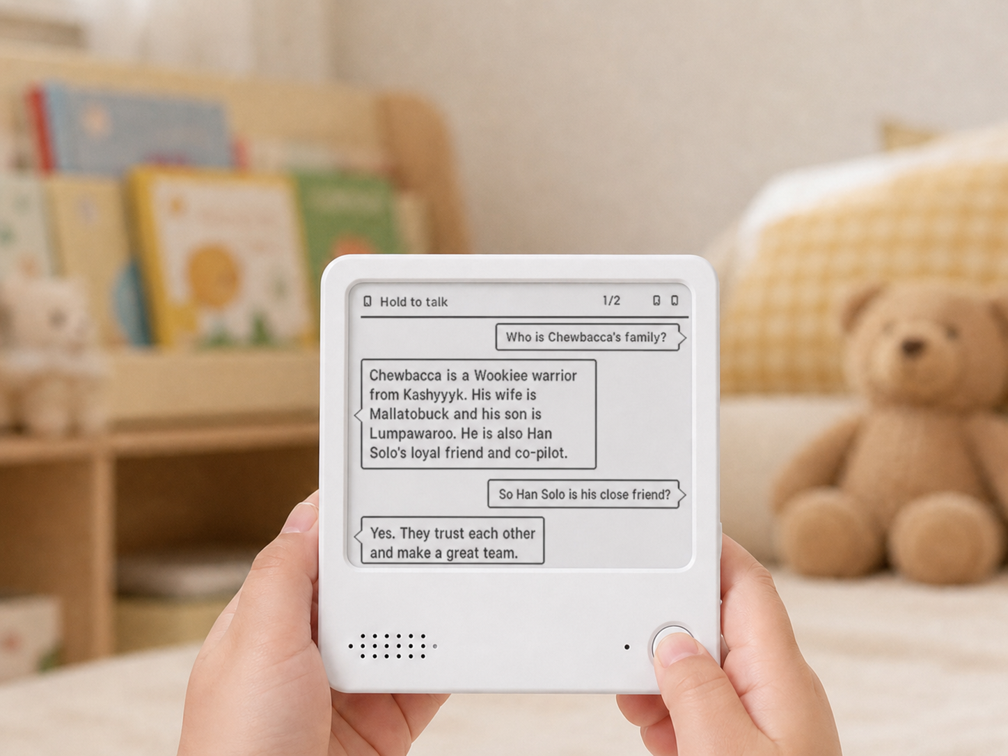 A child using ZECTRIX NOTE4 for an AI voice conversation at home