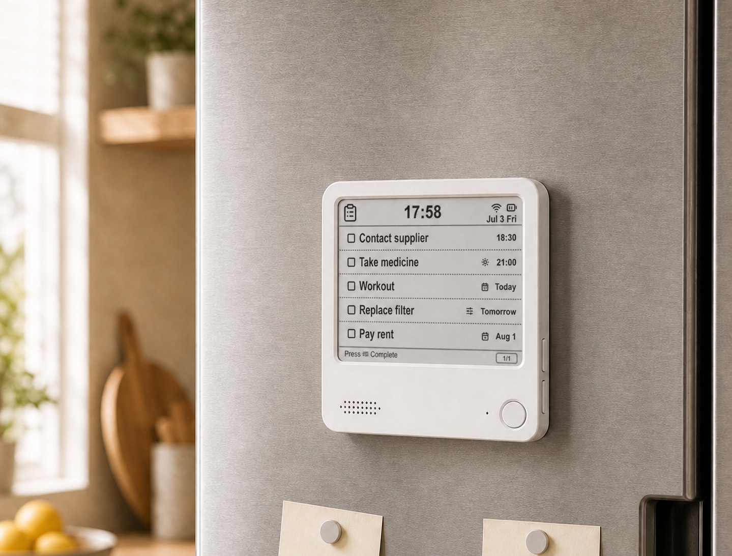 ZECTRIX NOTE4 mounted on a fridge for household reminders