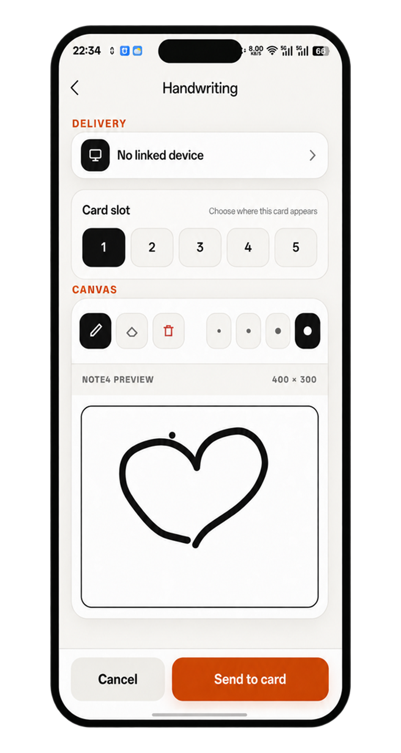 ZECTRIX Android app handwriting card editor with NOTE4 preview