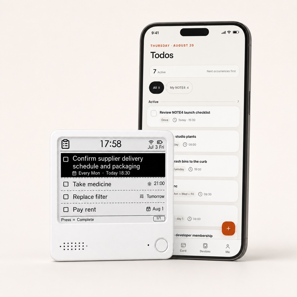ZECTRIX NOTE4 in front of a smartphone showing the ZECTRIX Todo list